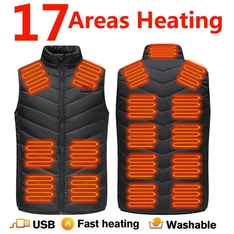 Usb Heated Jacket 17/13/9 Areas Heated Vest Electric Heated Vest Men Women Down Jacket Bodywarmer Heat Vest Veste Chauffante