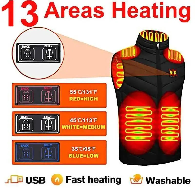 Usb Heated Jacket 17/13/9 Areas Heated Vest Electric Heated Vest Men Women Down Jacket Bodywarmer Heat Vest Veste Chauffante