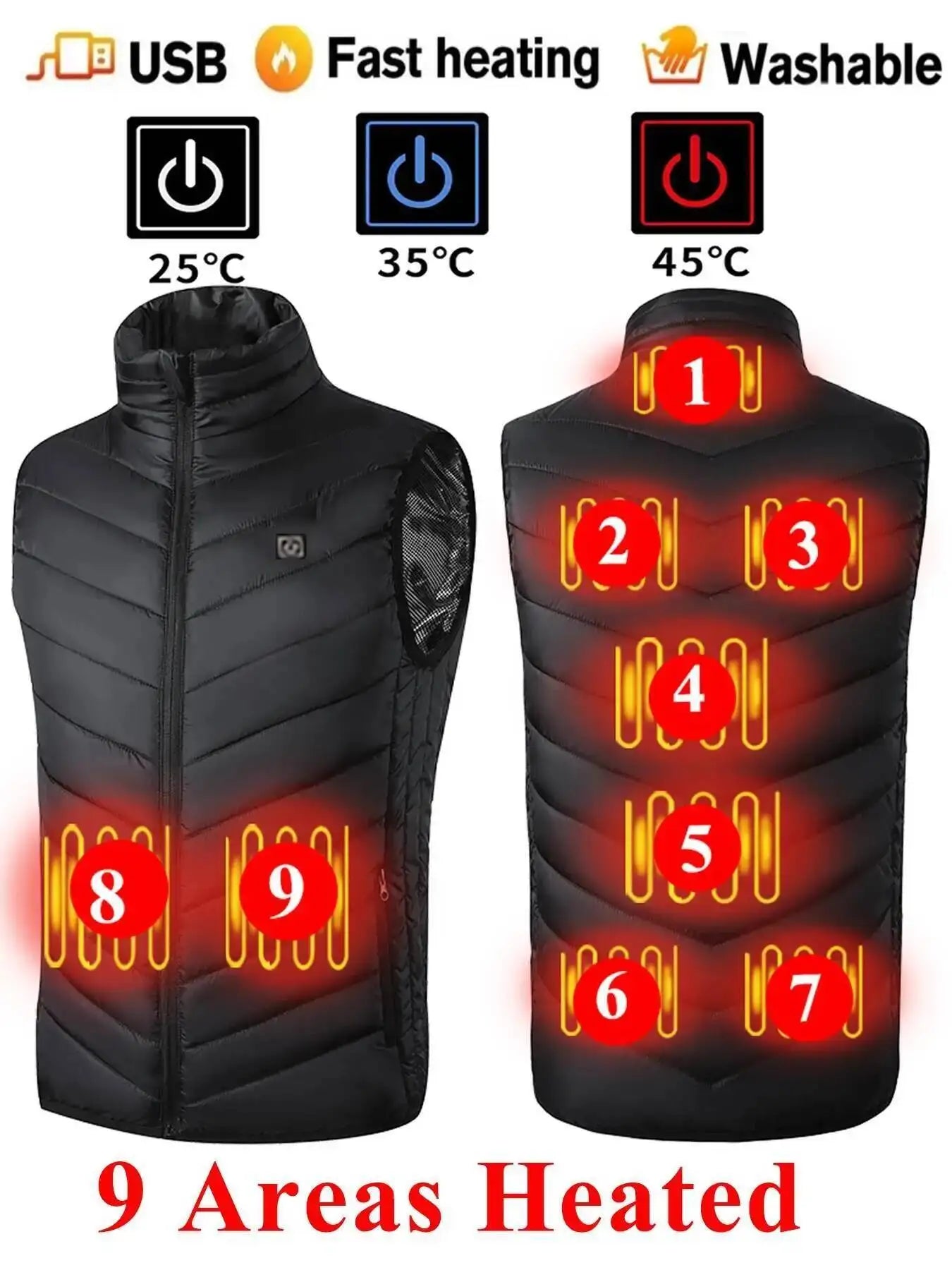 9 Areas Heated Vest Electric Down Jacket Usb Heated Jacket Bodywarmer Winter Heated Vest Sportswear Chauffante Heated Vest Veste