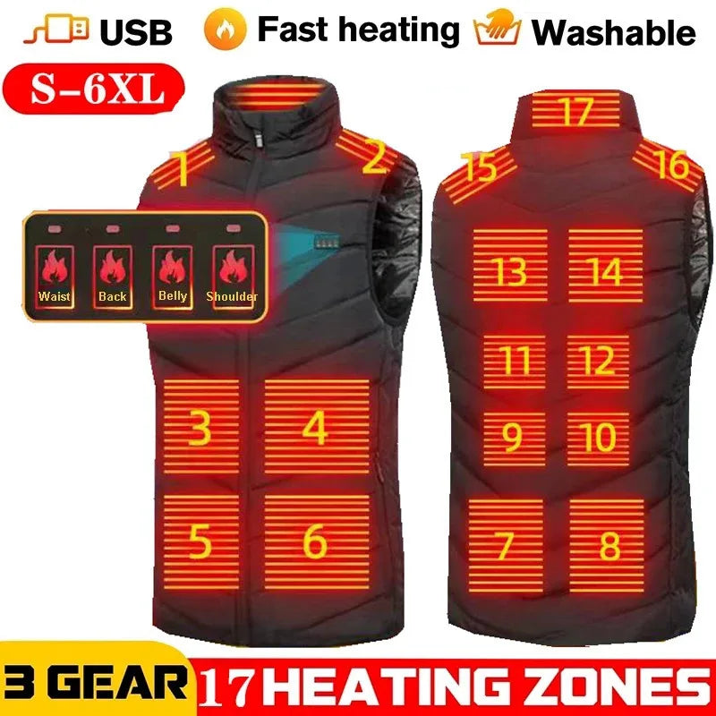 Usb Heating Vest 17/13/9 Areas Electric Heated Jacket Down Jacket Men Women Bodywarmer Usb Inner Heat Vest Veste Chauffante